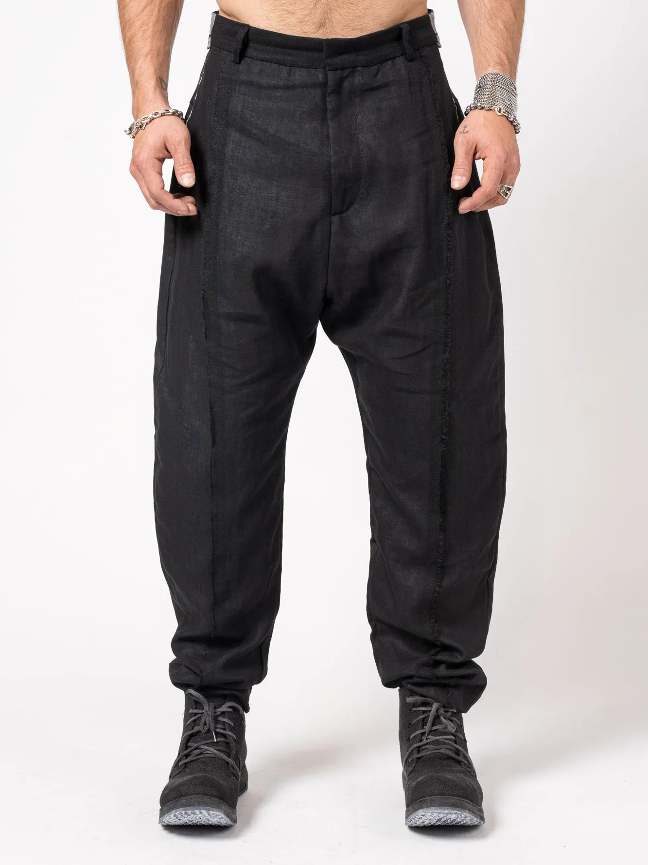 Textured Linen-Cotton Tapered Pants