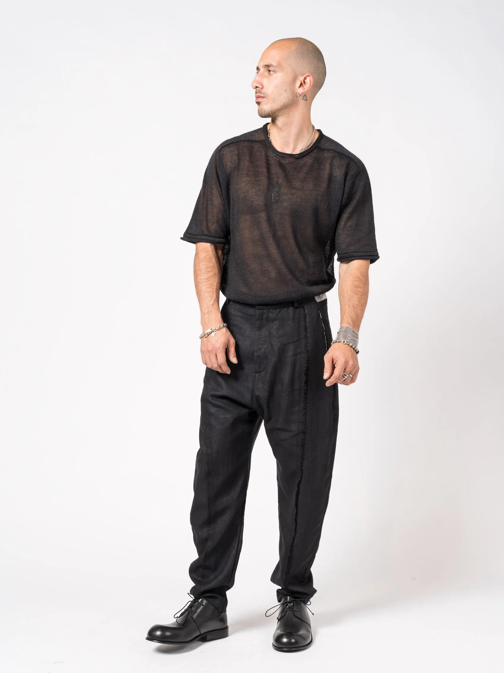 Textured Linen-Cotton Tapered Pants