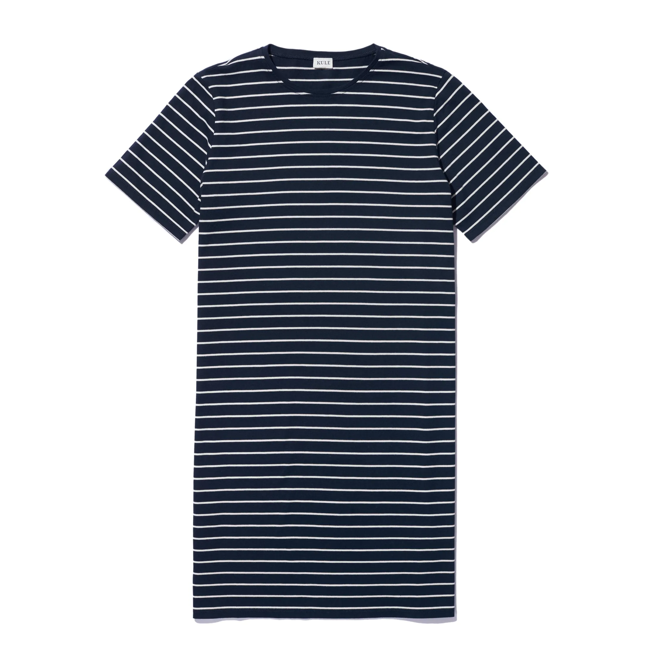 The Tee Dress - Navy/Cream Pinstripe