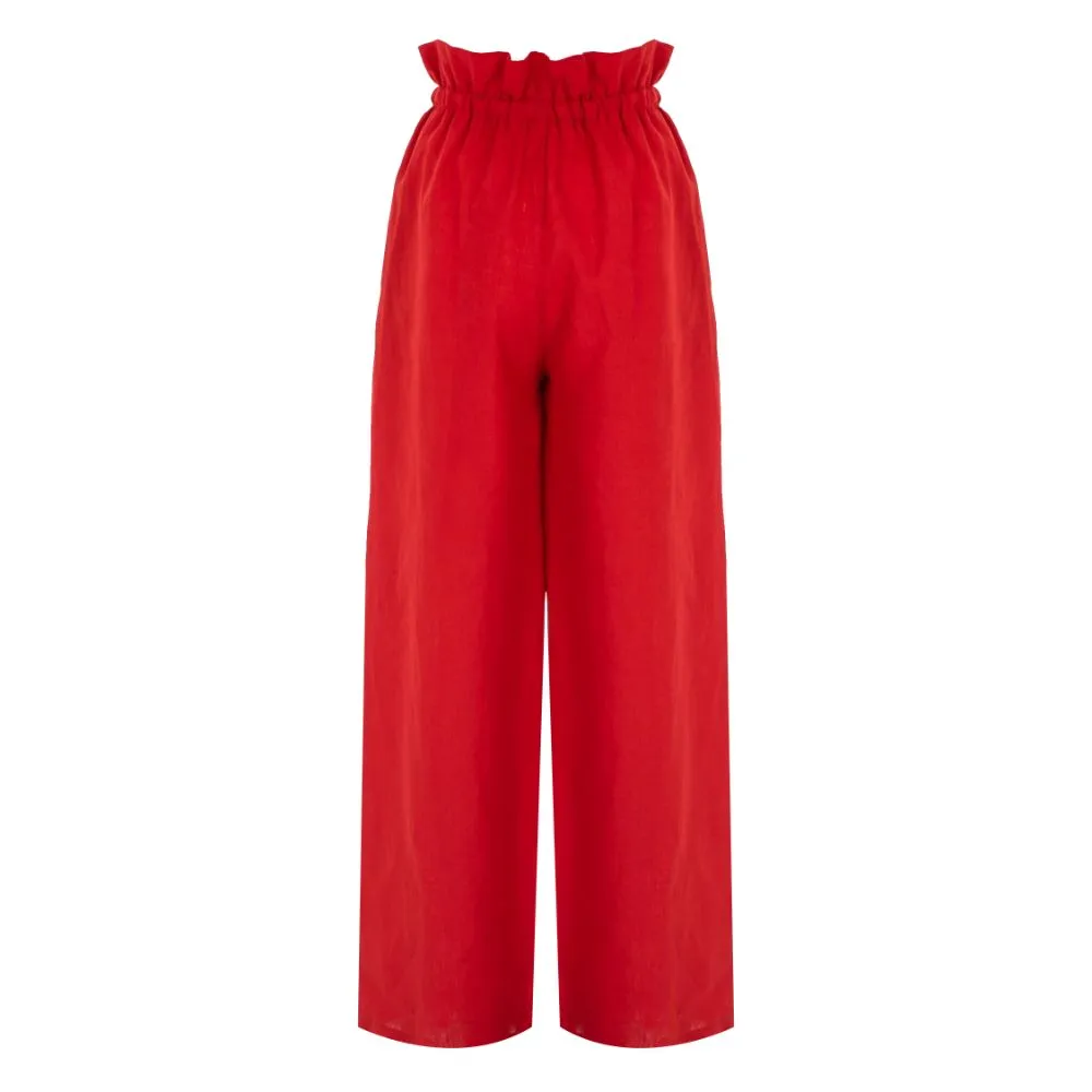 Tie-Detailed Wide-Leg Linen Pants