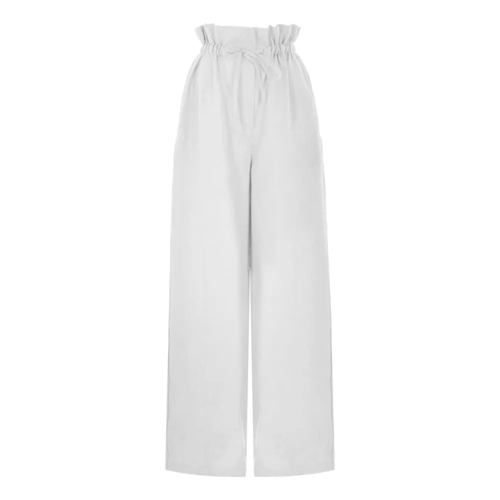 Tie-Detailed Wide-Leg Linen Pants