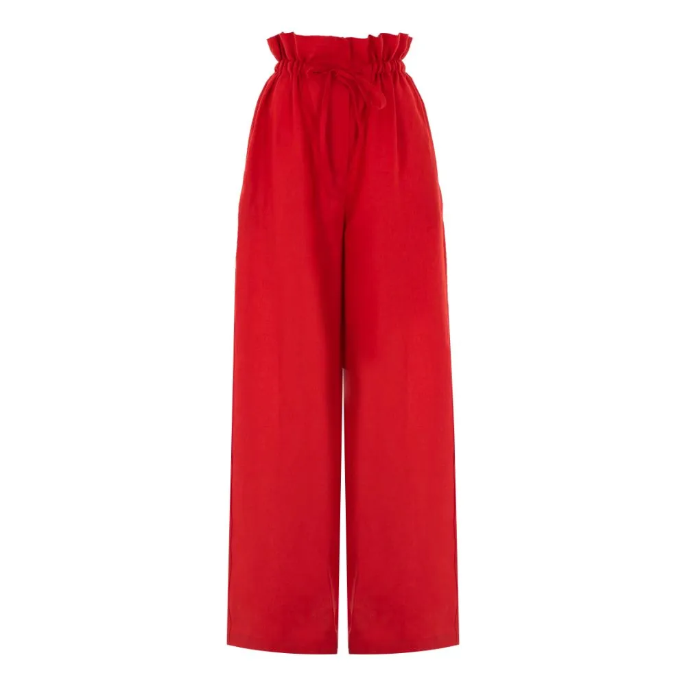 Tie-Detailed Wide-Leg Linen Pants