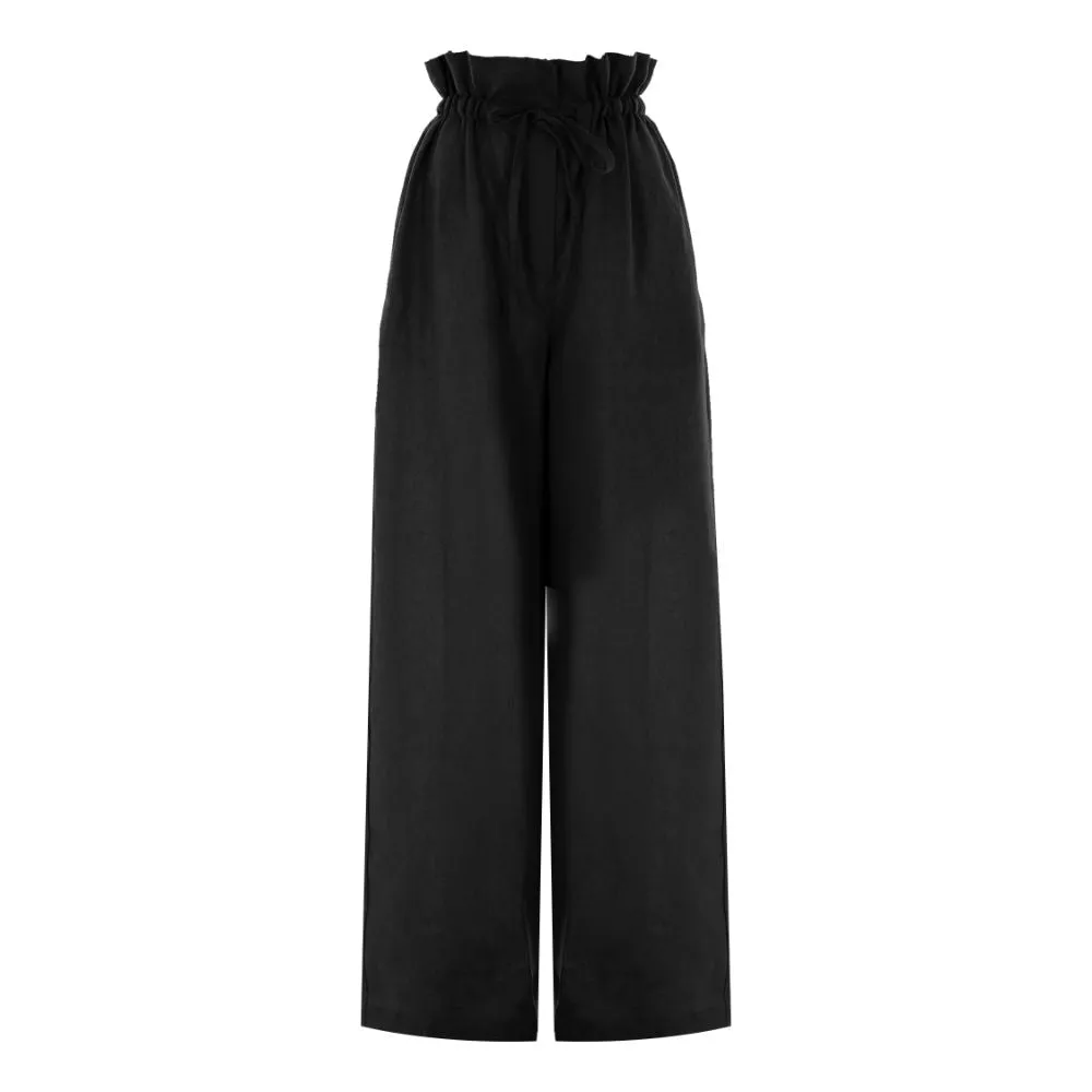 Tie-Detailed Wide-Leg Linen Pants