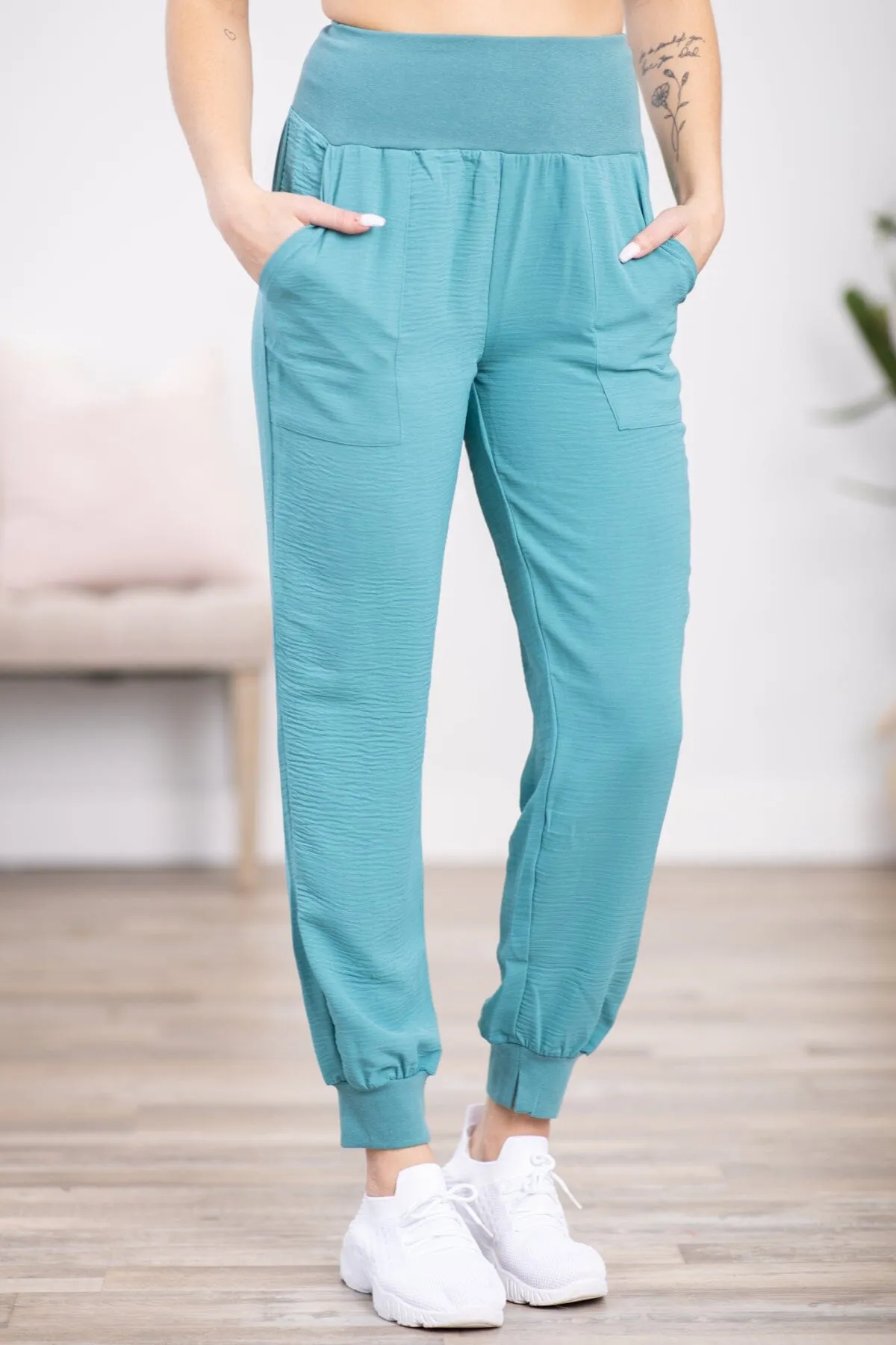Turquoise Airflow Wide Waistband Joggers