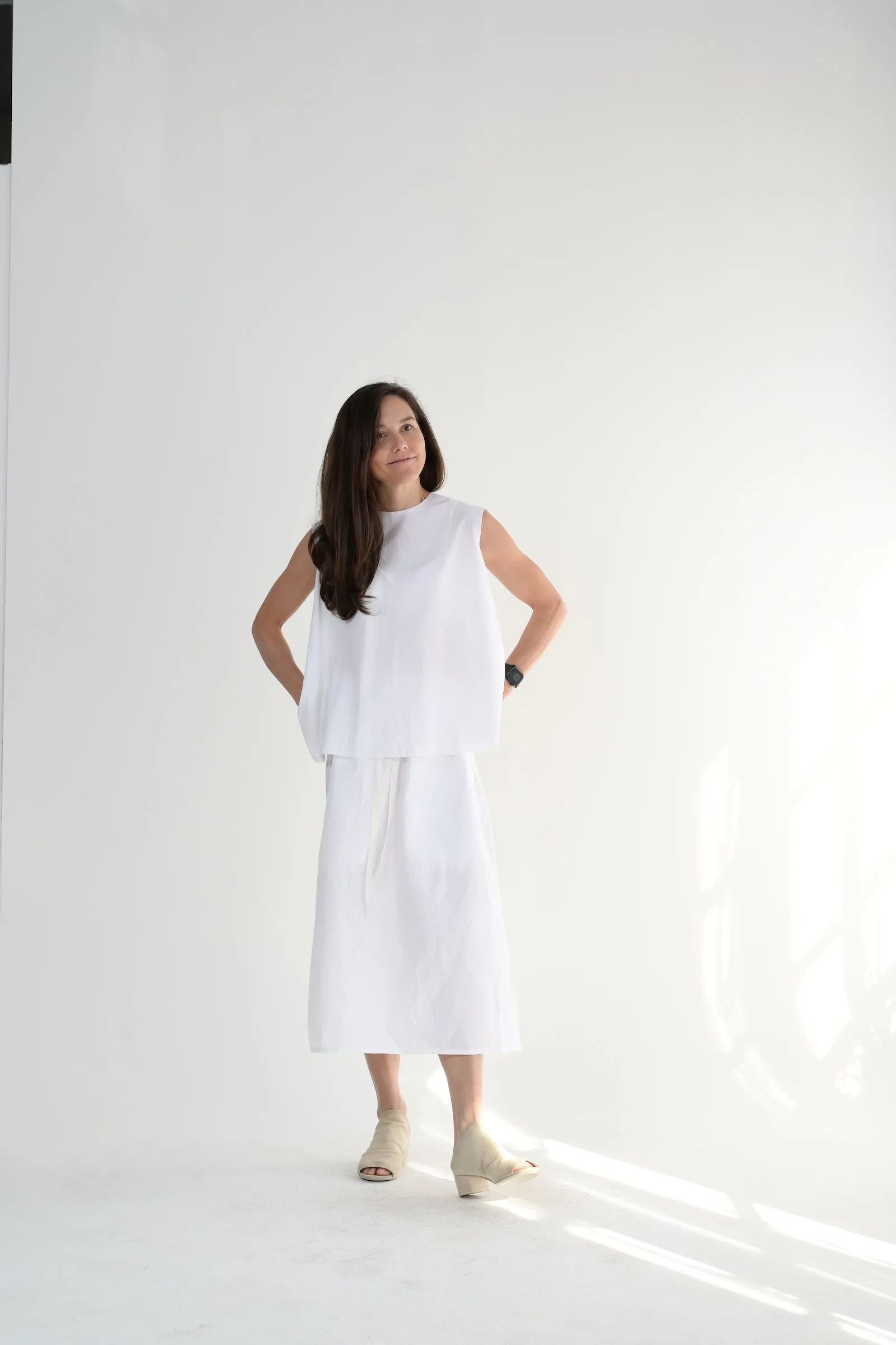 Twisted Skirt Medium Long in White