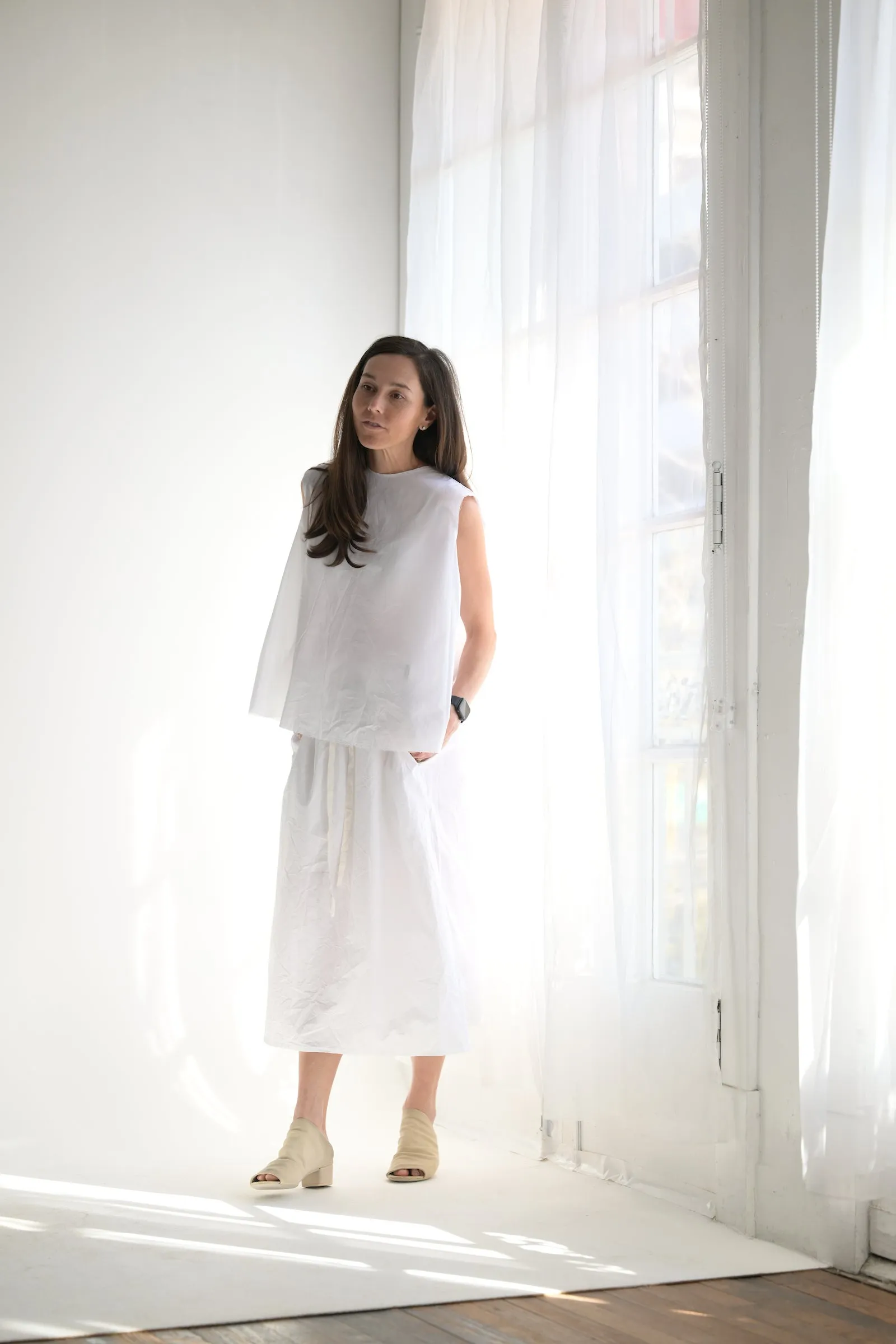Twisted Skirt Medium Long in White