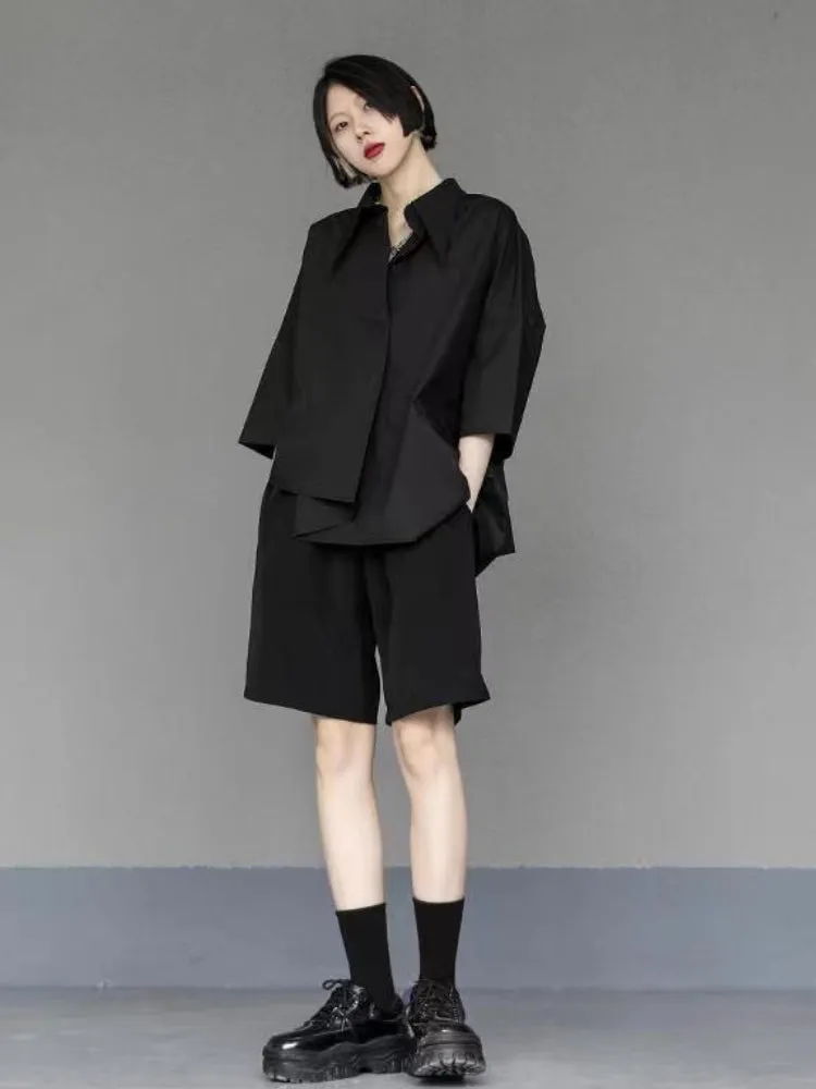 Unique Women Black Chiffon White Shirt Loose Tops