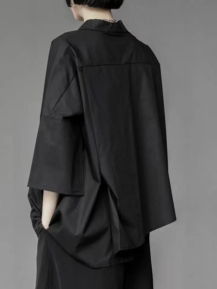 Unique Women Black Chiffon White Shirt Loose Tops