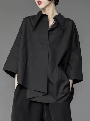 Unique Women Black Chiffon White Shirt Loose Tops