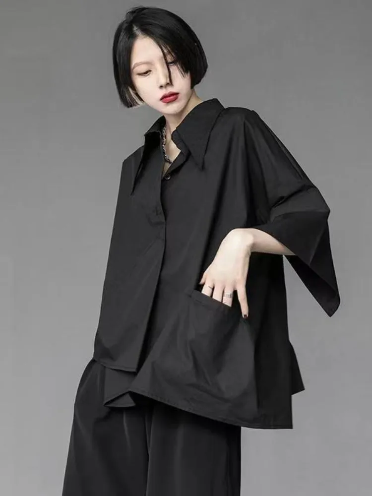 Unique Women Black Chiffon White Shirt Loose Tops