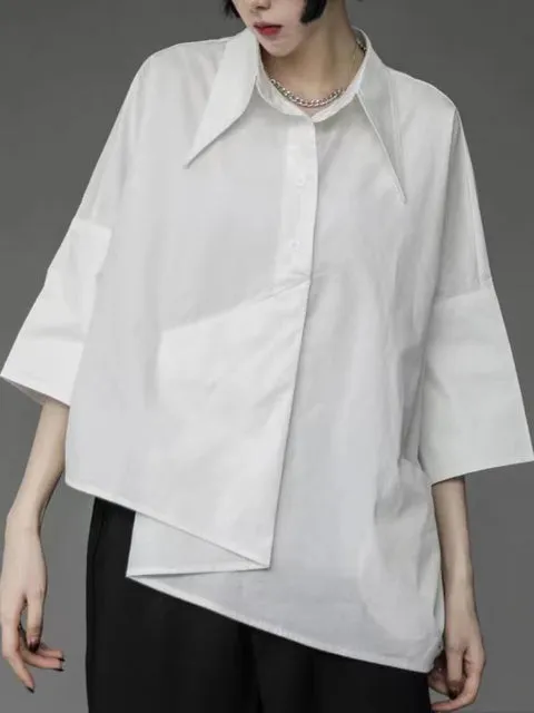Unique Women Black Chiffon White Shirt Loose Tops