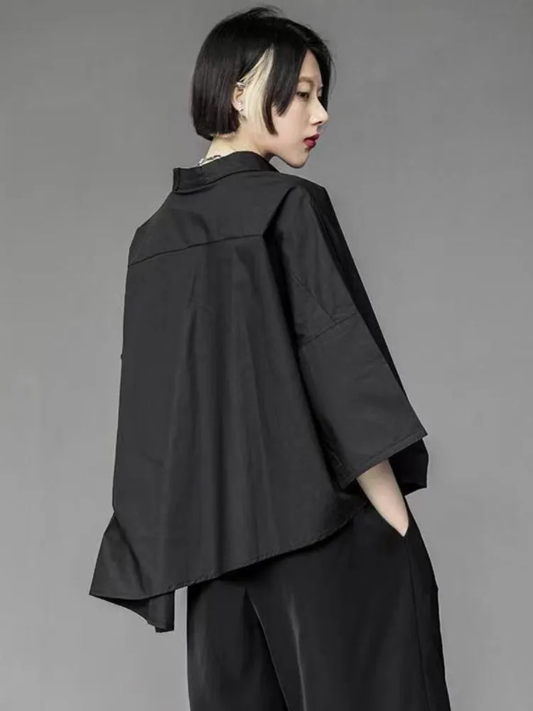 Unique Women Black Chiffon White Shirt Loose Tops