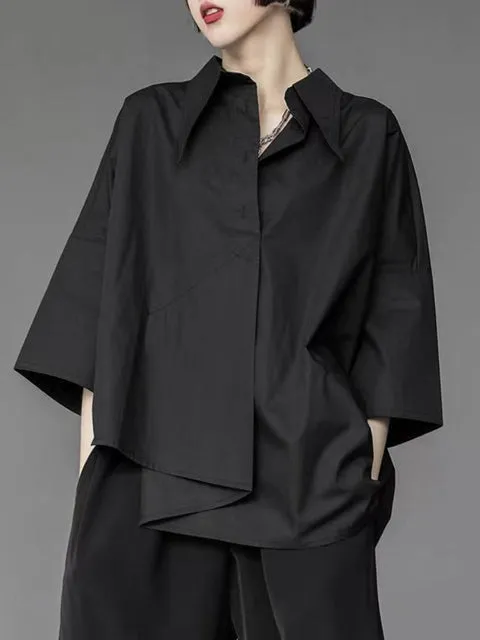 Unique Women Black Chiffon White Shirt Loose Tops