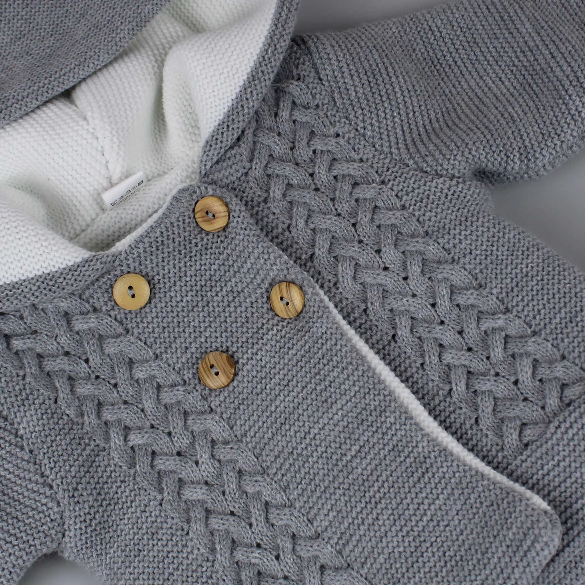Unisex Grey Knitted Baby Outfit - Jacket with Hood