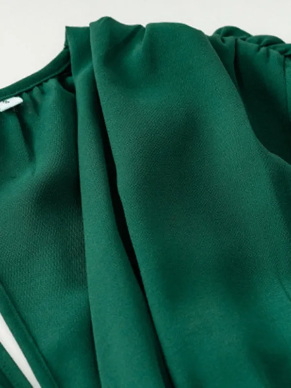 V-neck Long Sleeve Dress with Asymmetrical Hemline and Big Swing