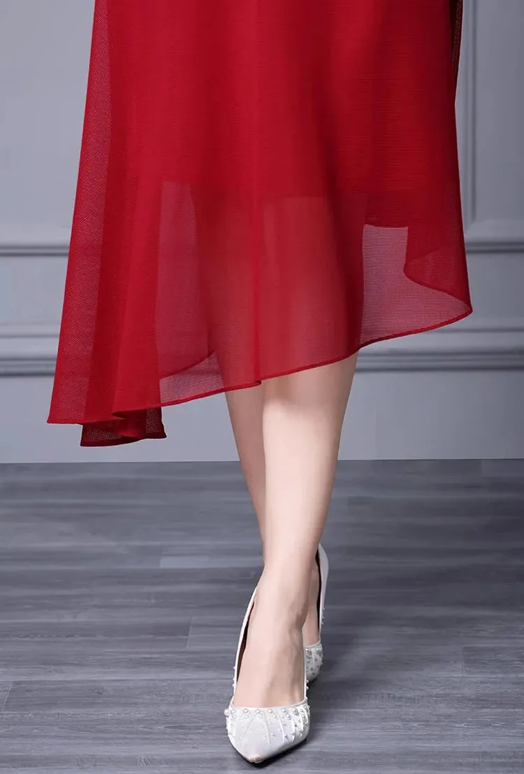 Valerie Crystal Beading Appliques High Street Solid Color Asymmetrical Dress