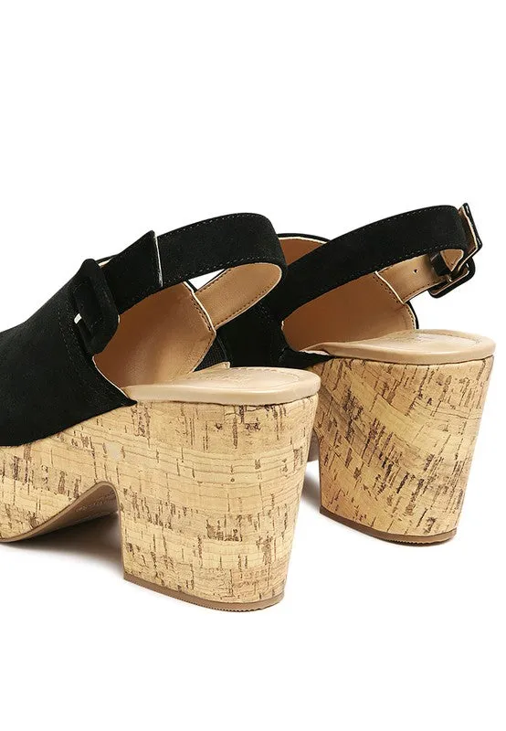 Vayda Suede Leather Slingback Platform 1970's Mules in Black or Tan | Rag Company