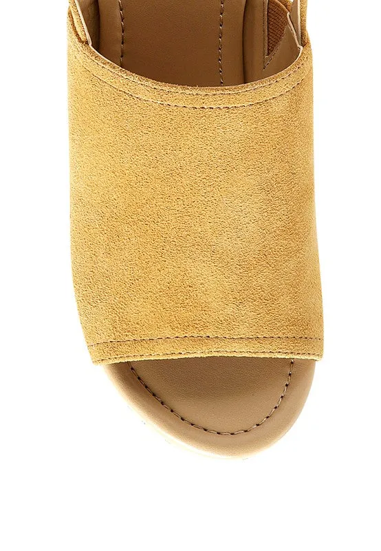 Vayda Suede Leather Slingback Platform 1970's Mules in Black or Tan | Rag Company