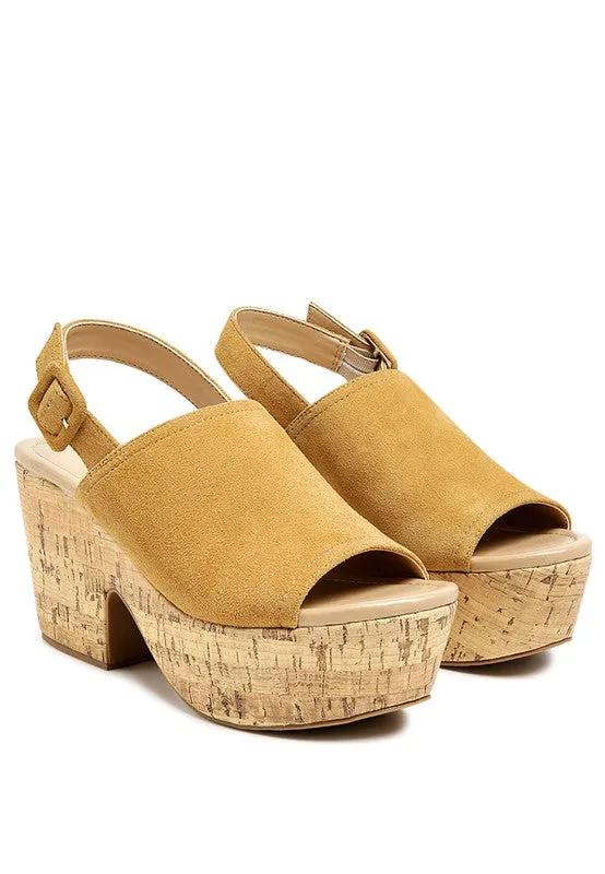 Vayda Suede Leather Slingback Platform 1970's Mules in Black or Tan | Rag Company