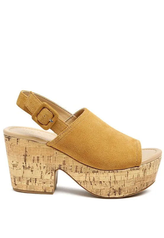 Vayda Suede Leather Slingback Platform 1970's Mules in Black or Tan | Rag Company