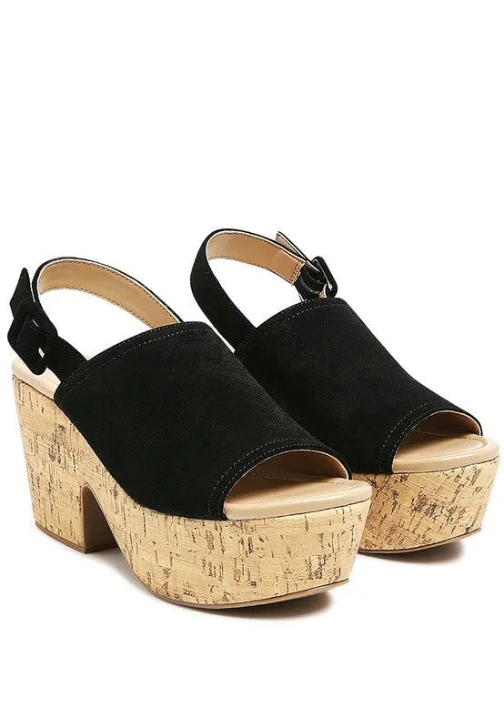 Vayda Suede Leather Slingback Platform 1970's Mules in Black or Tan | Rag Company