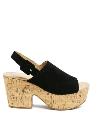 Vayda Suede Leather Slingback Platform 1970's Mules in Black or Tan | Rag Company