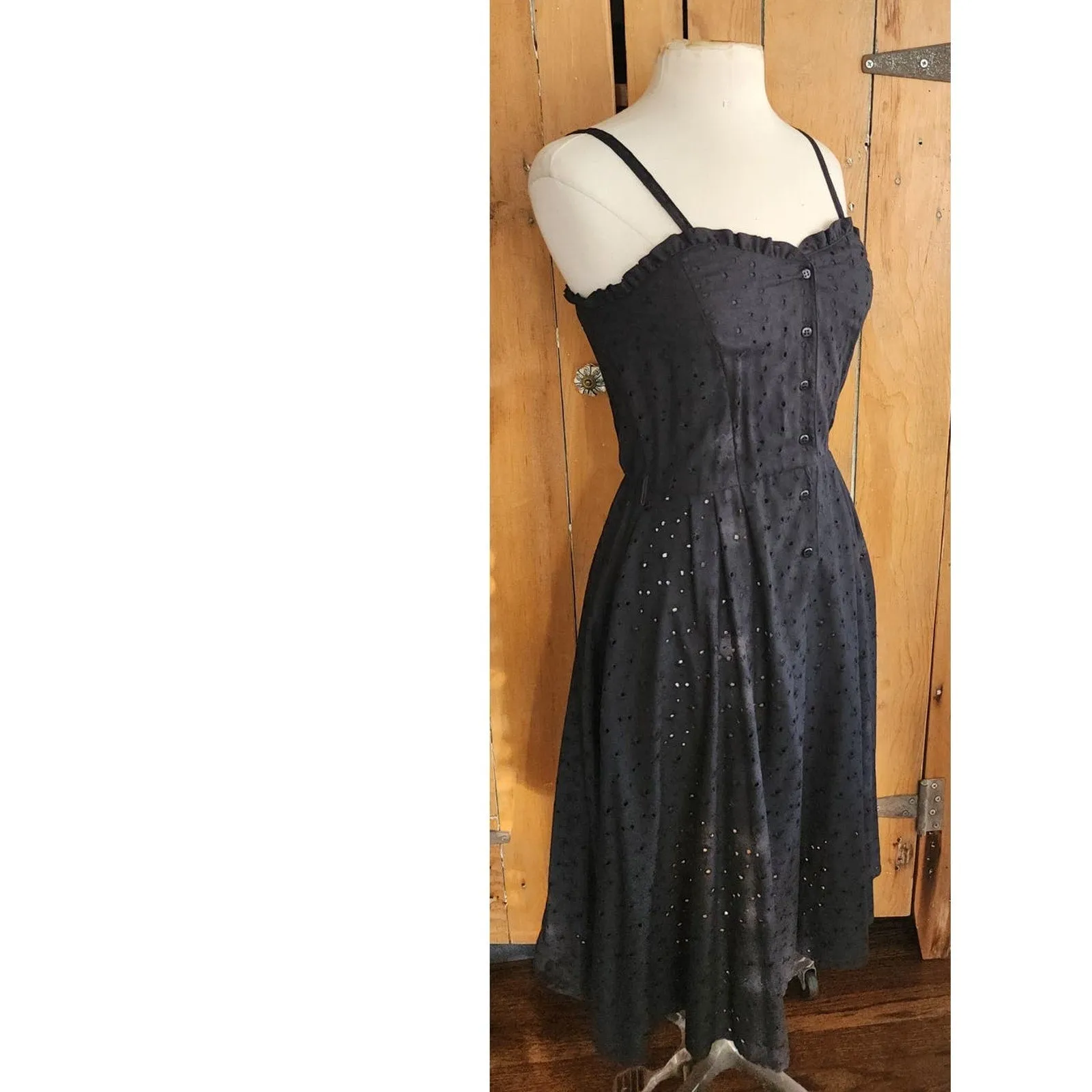 Vintage 70s Black Eyelet Lace Dress   Bolero Jacket Set Chetta B by Peter Noviello