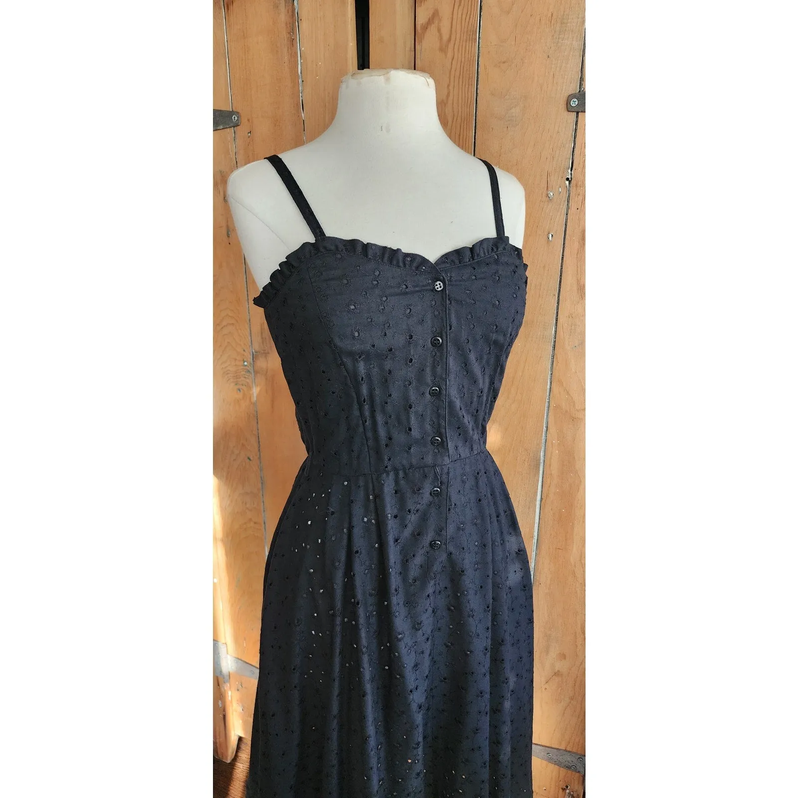 Vintage 70s Black Eyelet Lace Dress   Bolero Jacket Set Chetta B by Peter Noviello