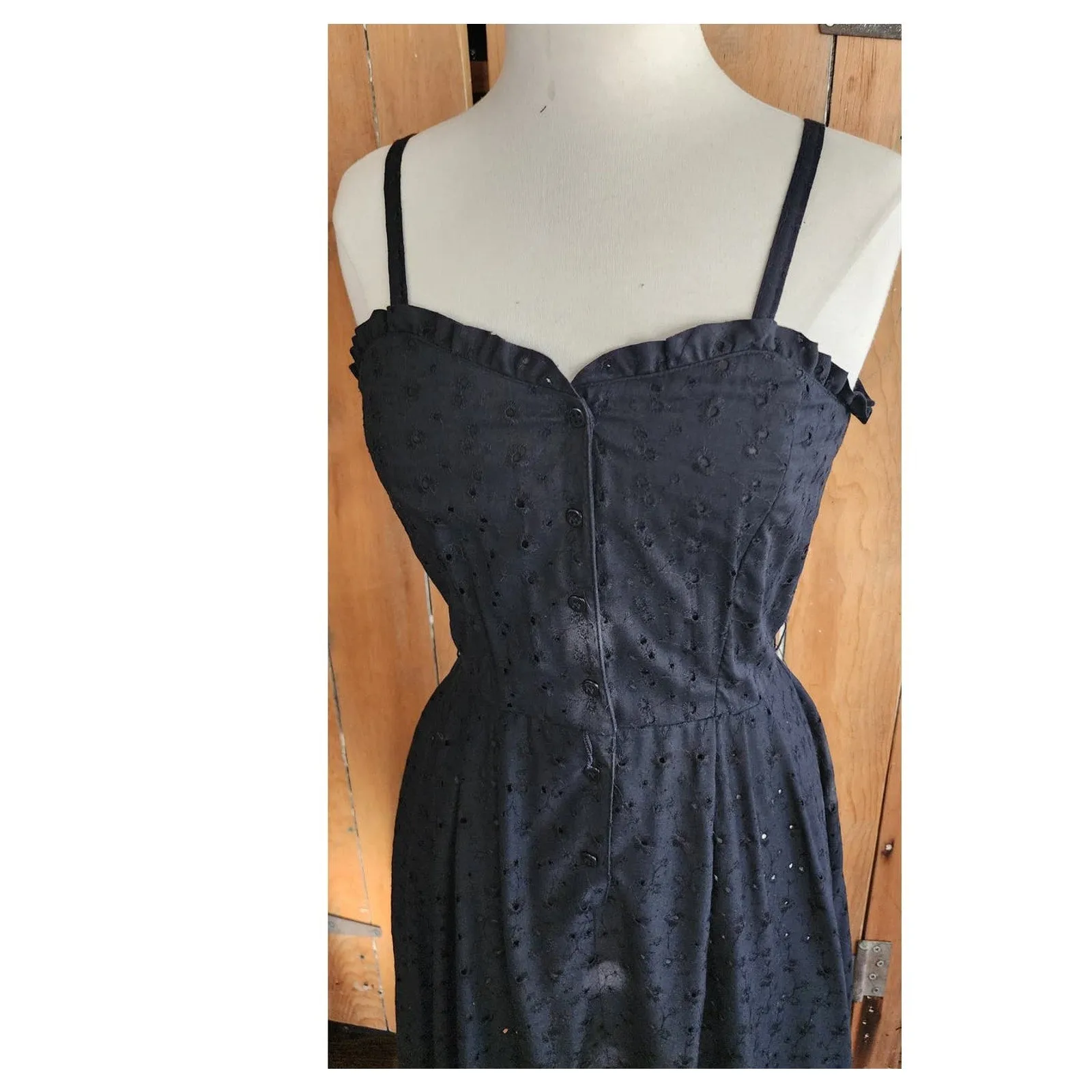 Vintage 70s Black Eyelet Lace Dress   Bolero Jacket Set Chetta B by Peter Noviello