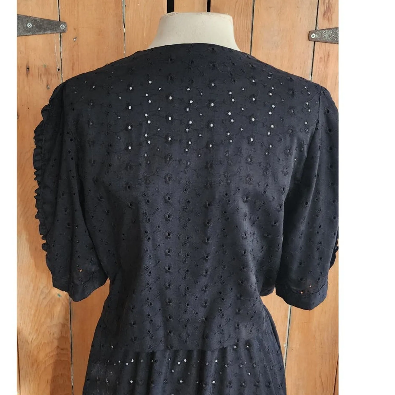 Vintage 70s Black Eyelet Lace Dress   Bolero Jacket Set Chetta B by Peter Noviello