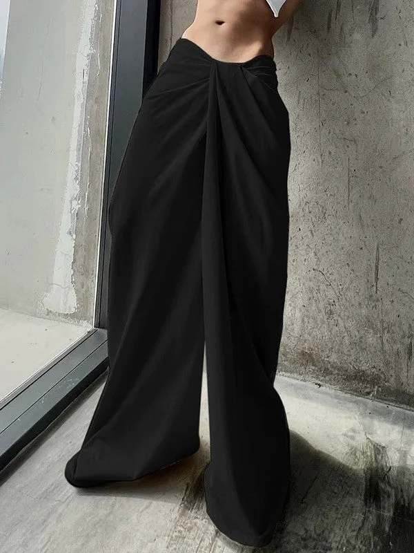 Vintage Irregular Crossed Waist Wide Leg Pants