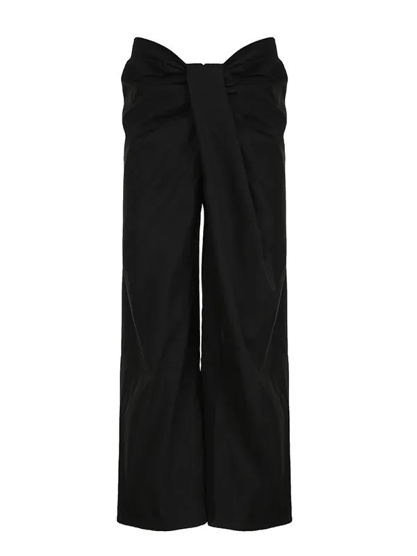 Vintage Irregular Crossed Waist Wide Leg Pants