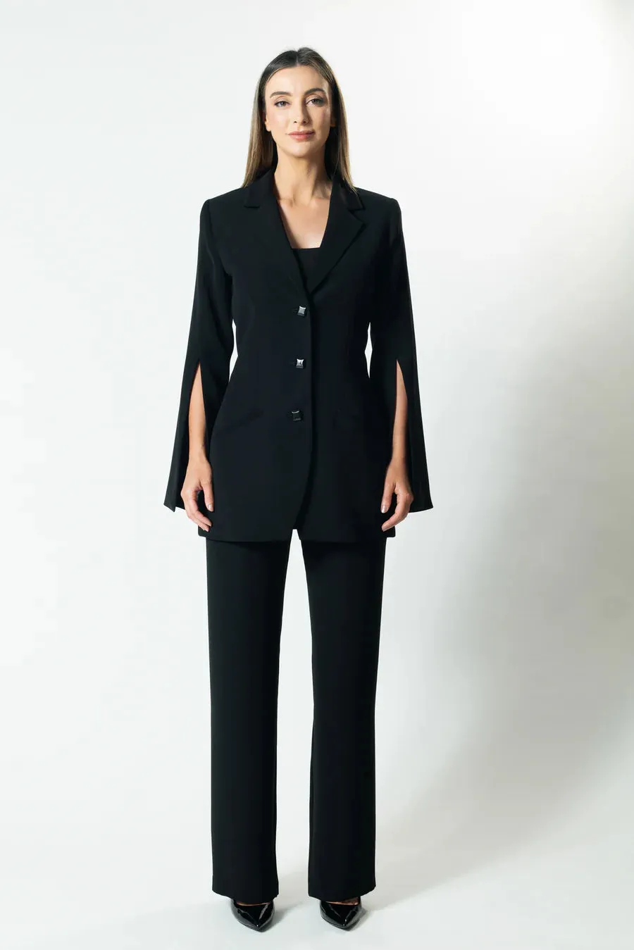Vita Split Sleeve Long-Line Blazer - Black