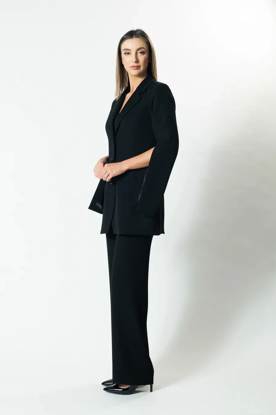 Vita Split Sleeve Long-Line Blazer - Black