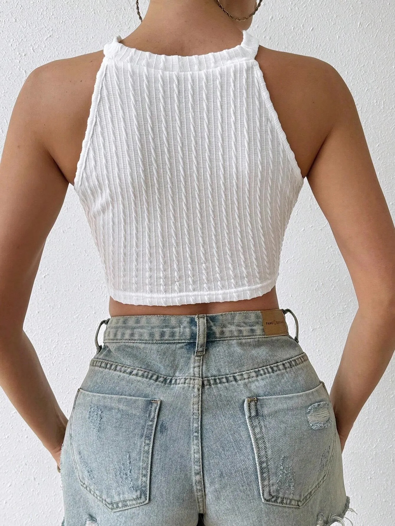 White & Black Boho Crop Top | Crochet Trim Halter Neck Top - Ribbed Summer Styles