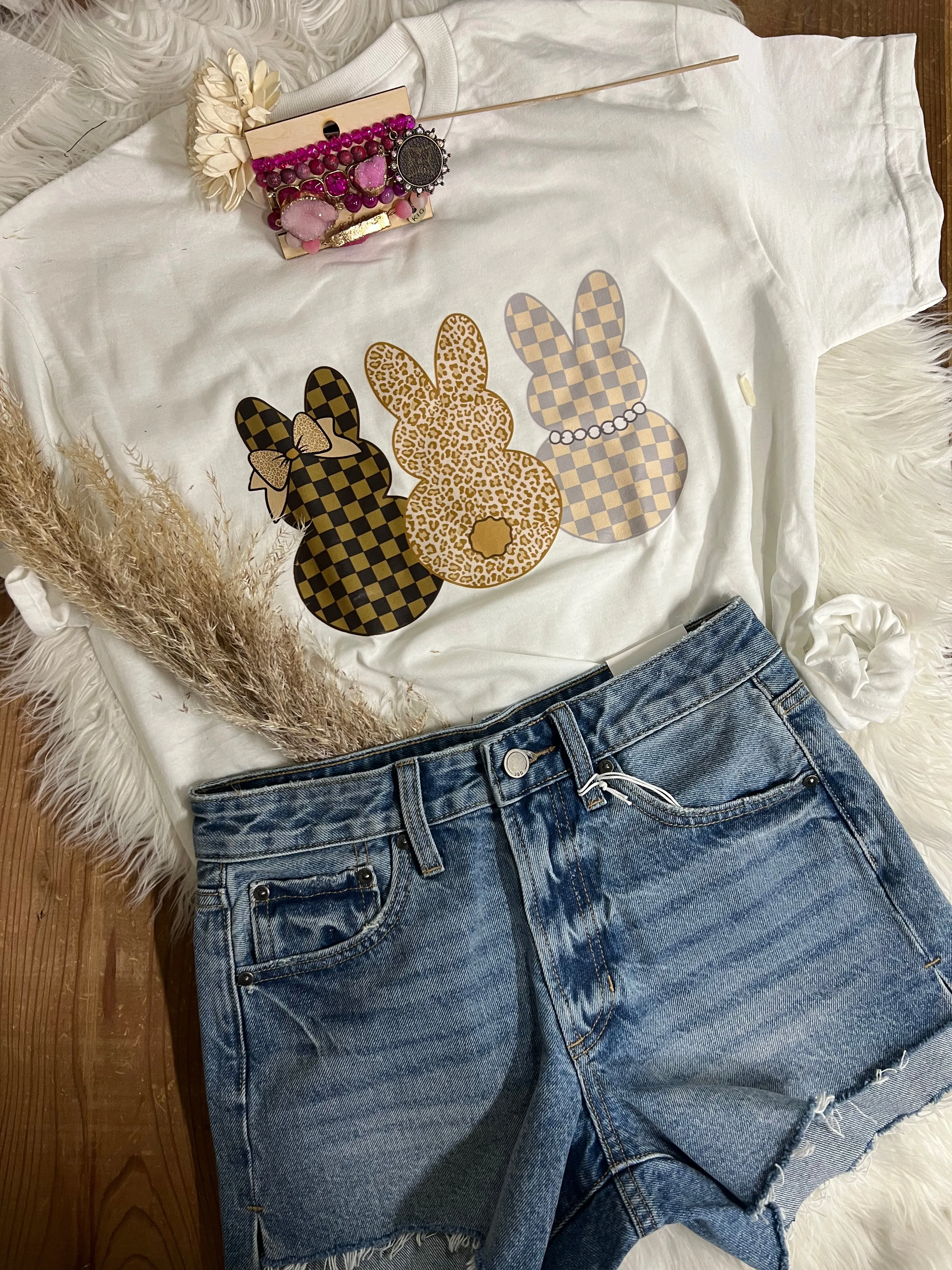 White Checkered Bunny Tee
