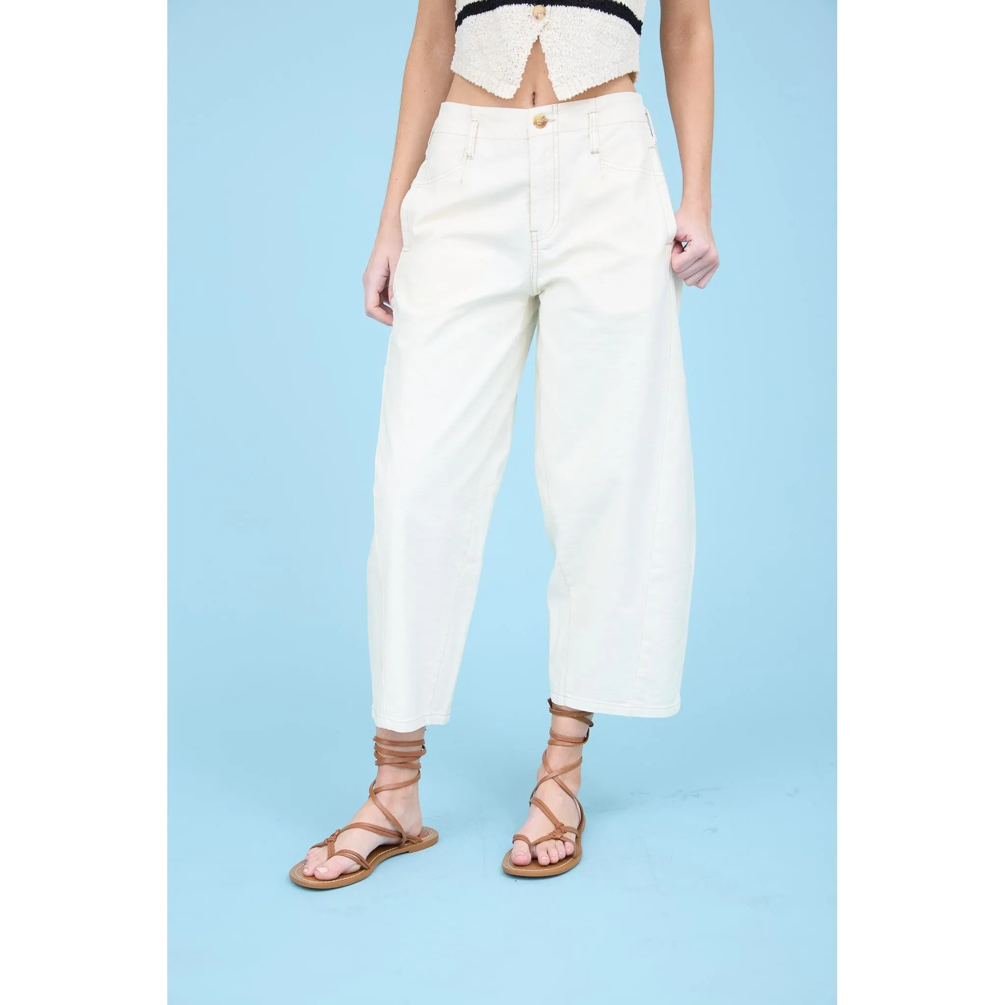 Wide Leg Barrel Jeans || Ecru