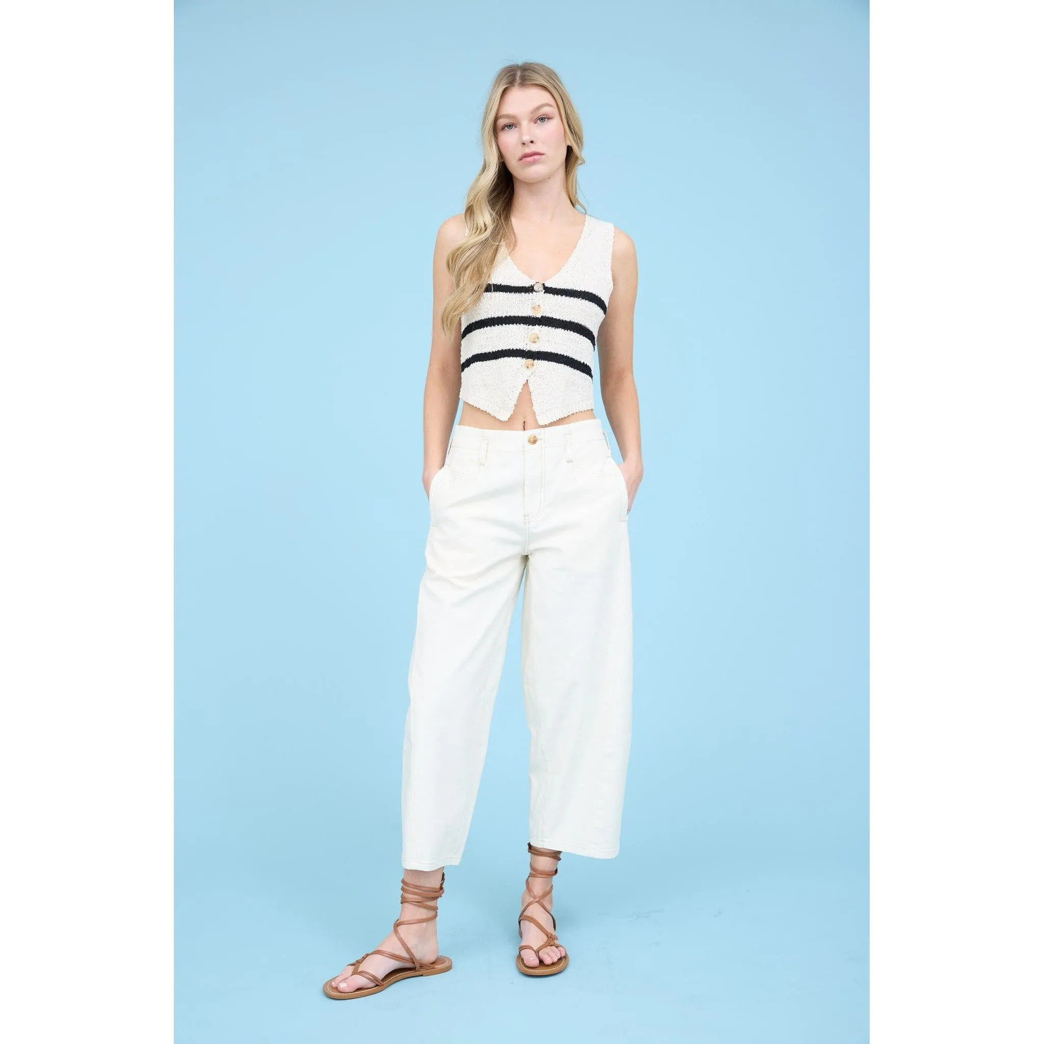 Wide Leg Barrel Jeans || Ecru