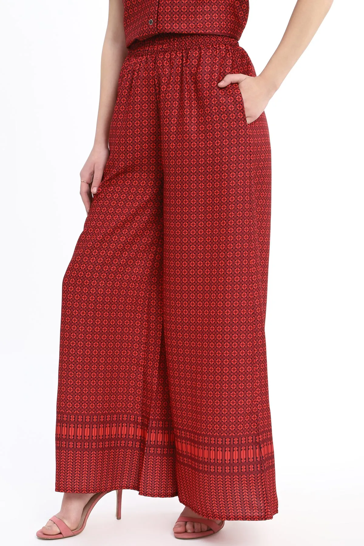 Wide Leg trouser with elasticated waist band in Ankle Length