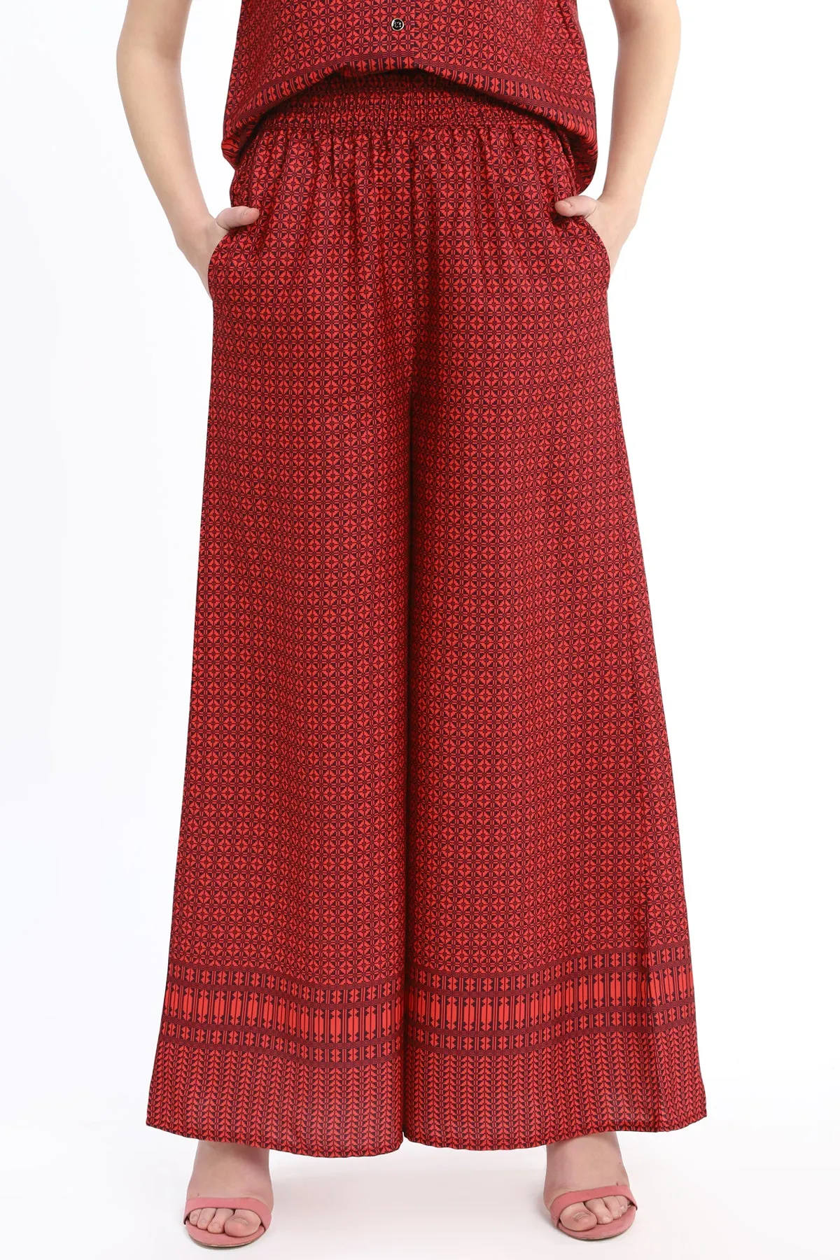 Wide Leg trouser with elasticated waist band in Ankle Length