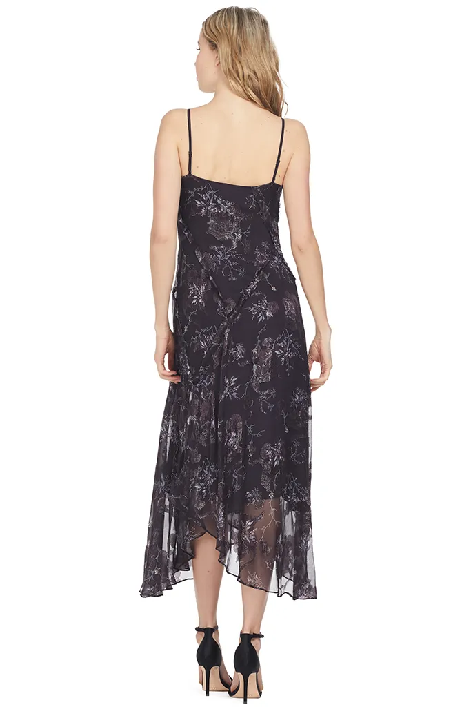 Winter Floral Clip Jacquard Vneck Dress