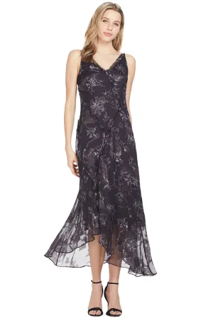 Winter Floral Clip Jacquard Vneck Dress