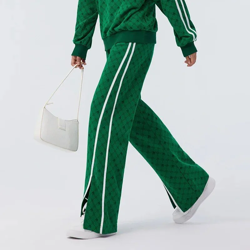 Women Contrasted Color Slit Wide Leg Pants