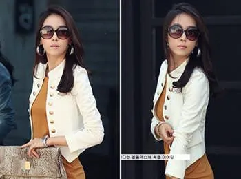 Women Double Breasted Jacket Long Sleeve Button Slim Fitted Cropped Top Casual Cardigan Coat Outerwear CL1076