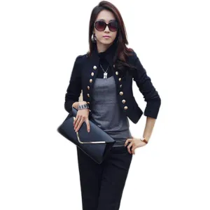 Women Double Breasted Jacket Long Sleeve Button Slim Fitted Cropped Top Casual Cardigan Coat Outerwear CL1076