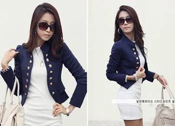 Women Double Breasted Jacket Long Sleeve Button Slim Fitted Cropped Top Casual Cardigan Coat Outerwear CL1076