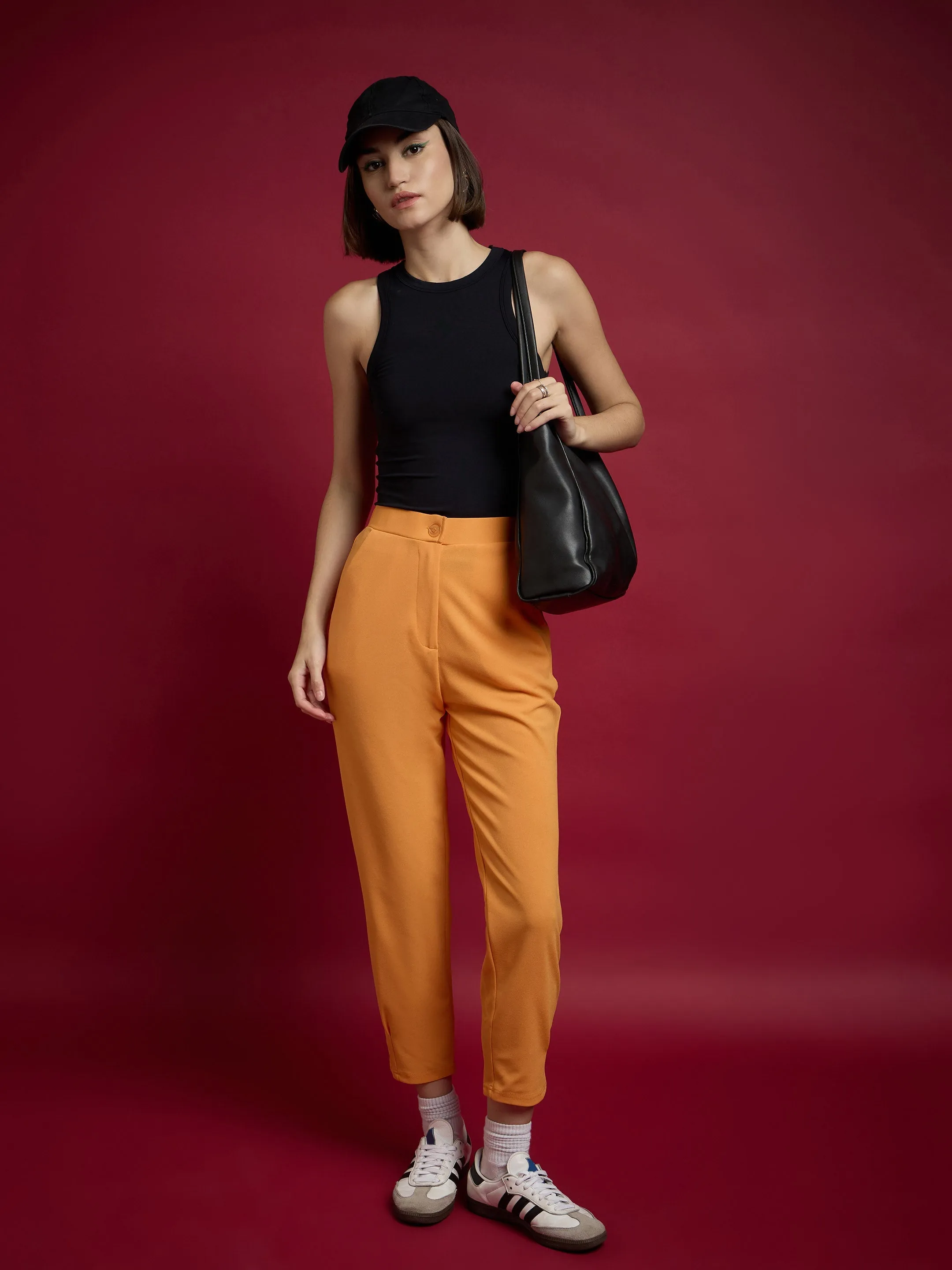 Women Orange Tapered Pants