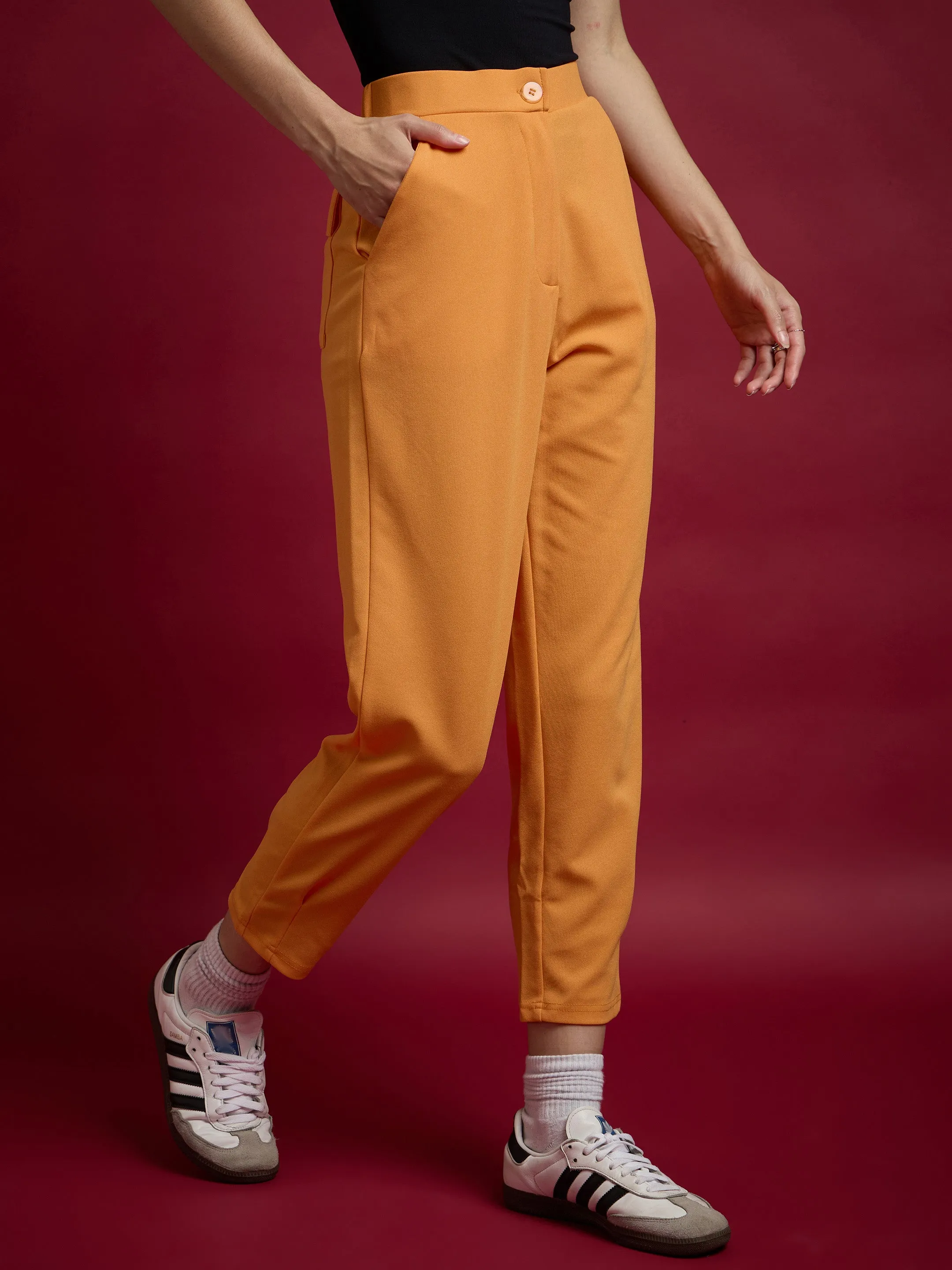 Women Orange Tapered Pants
