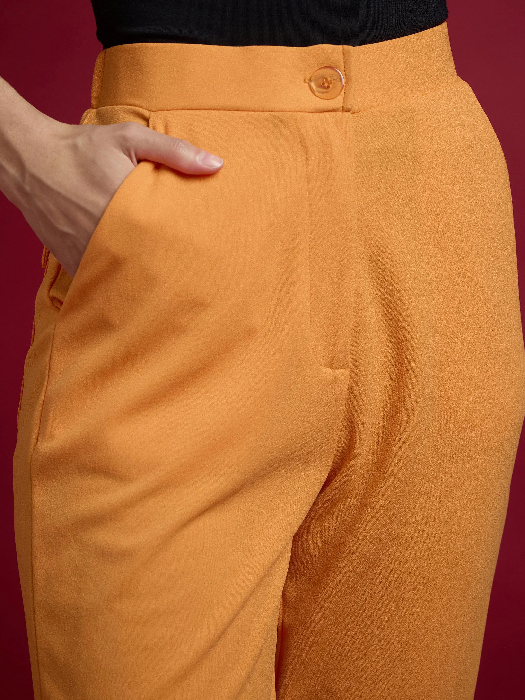 Women Orange Tapered Pants