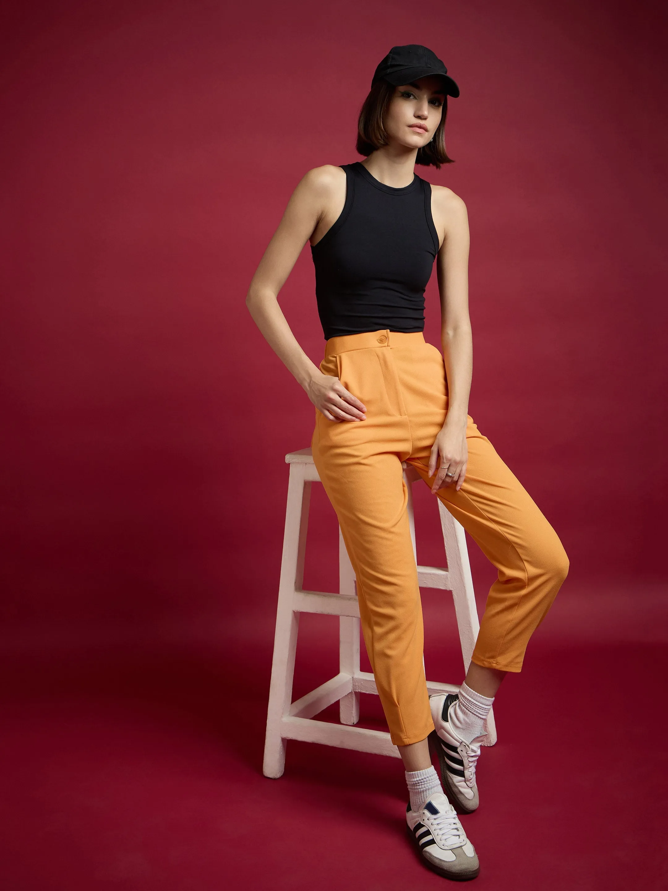 Women Orange Tapered Pants